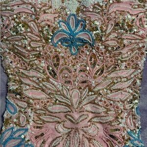 Primavera Couture Pink and Gold Beaded Sequin Prom Dress Bodice